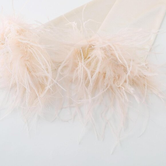 Long Satin Opera Gloves Champagne Feather Elbow Gloves for Formal Events - Picture 4 of 4